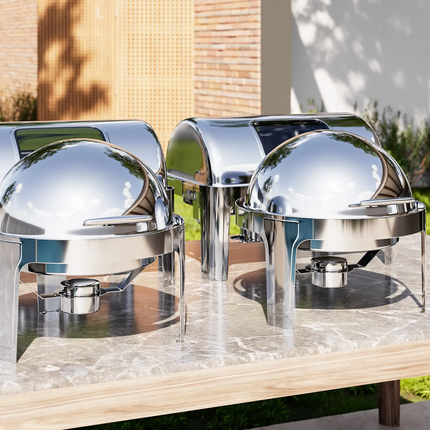 6QT Full Size Commercial Stainless Steel 201 Roll Top Buffet Server Catering Warming Holding Equipment Alcohol-Fueled For Hotels