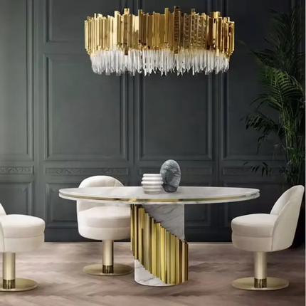 Modern Luxury Black Marble Dining Set – Stainless Steel Legs, Factory Direct for Home Villa Hotel