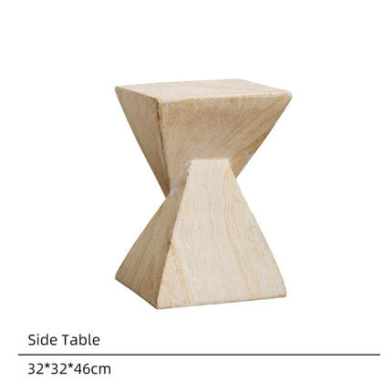 Modern Side Table Living Room Sculptural Cream Travertine Veneer Coffee Table Unique Architectural Stool for Home decor