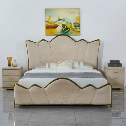 Elite Beige Soft Texture Supreme Bed Exquisite Modern Artistic Design