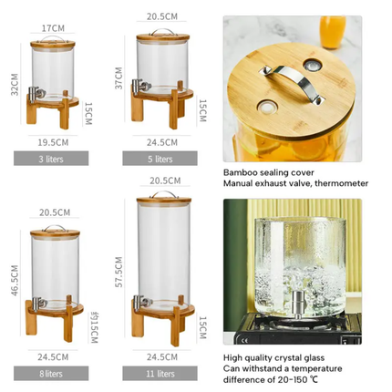 Traditional Style Heat Resistant Borosilicate Glass Juice Dispenser With Spigot For Beverages & Drinks 3L 5L 8L 11L