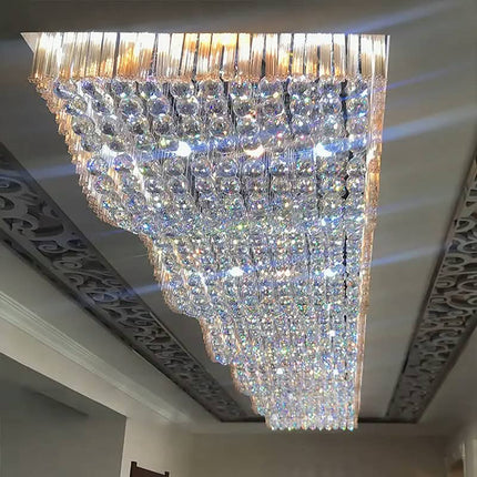 Custom Rectangular Wave Shape Luxury Hotel Crystal Chandeliers Modern Banquet Hall Events Custom Large Flush Mount Ceiling Lamp