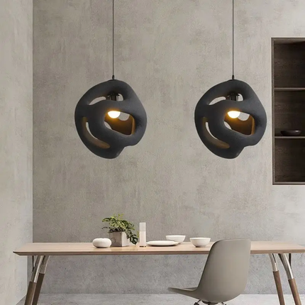 Adjustable Height Modern Indoor Oval Small Wabi Sabi Style Japanese Chandelier Hollow Design Loft Bar Counter Bedside Pendant
