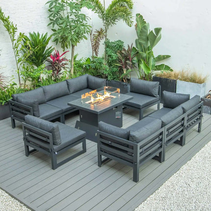 Modern Aluminum Sofa Set Furniture L-Shape Sectional Garden Set Modular Sofa Garden Furniture with Fire Pit Table