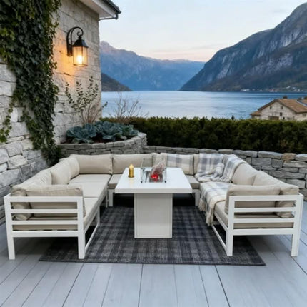 Modern Aluminum Sofa Set Furniture L-Shape Sectional Garden Set Modular Sofa Garden Furniture with Fire Pit Table