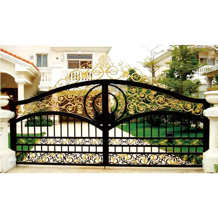 Outdoor Large Luxury Double Door Wrought Iron Gates Swing Design Automatic Durable Eco-Friendly Powder Coated High Quality