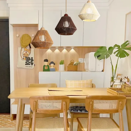 Postmodern Creative Rattan Restaurant Chandelier Modern Minimalist Home Stay Pendant Light Retro Style Solid Wood Pendant Lamps