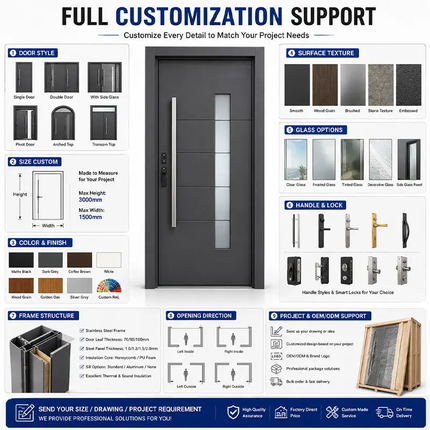 Factory Price American Style High Quality Strong Burglarproof Stainless Steel Front Entry Exterior Security Manual Supermarket