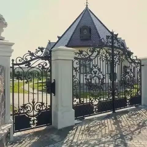 Outdoor Double House Garden Security Grill Wrought Iron Sliding Door Gate Design