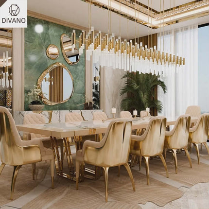 Long Luxury Italian Marble Dining Set – Modern High-End Furniture, Seats 10–12 People with Matching Chairs