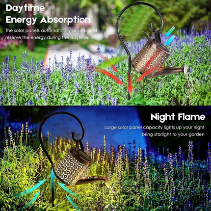 Solar LED Watering Can Lights Outdoor Waterproof Waterfall Lights Metal String Lights Garden Patio Lawn Pathway Decoration