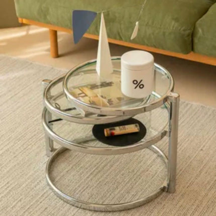 Rotating Creative Small Coffee Table Round Tempered Glass Middle-Aged Home Small Apartment Side Table
