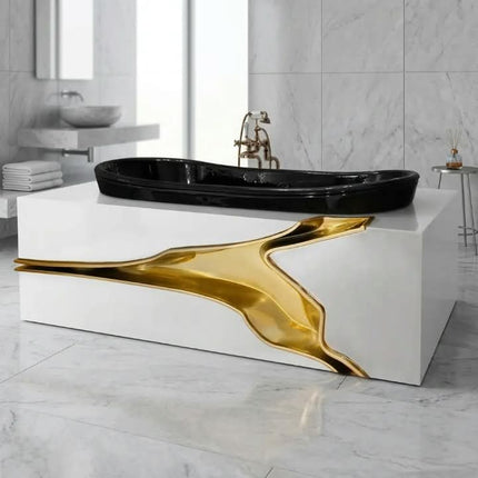 Luxury Freestanding Bathtub Modern Designer Hand Painted Art Stainless Steel Soaking Tub For Villa And Mansion Statement Bath
