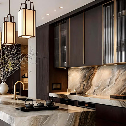 Customize BALOM Luxurious Style Kitchen Furniture Island Unit with LED Light Modern Kitchen Cabinet Custom Solid Wood OEM Factory Direct