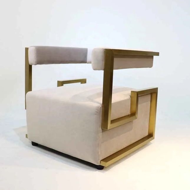 Modern Leisure Dining Chairs White Velvet with Gold Stainless Steel Armrest
