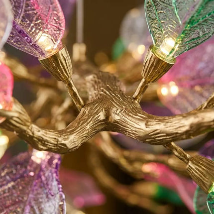 Post-Modern Villa Living Room Decoration Copper Luxury Branch Pendant Lamp Luxury Glass Leaf Tree Hang Lighting Chandeliers