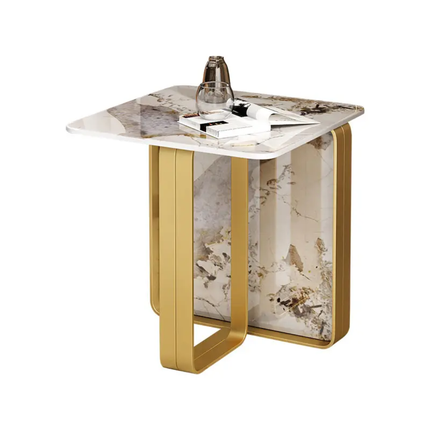 Italian-Style Slate Side Table – Iron Frame, Light Luxury Minimalist Design for Living Room, Balcony & Corner Use