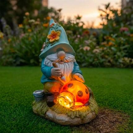 Cross Border Outdoor Courtyard Ornaments Dwarf Elf Resin Garden Gnome Statue With Solar Light Christmas Decoration