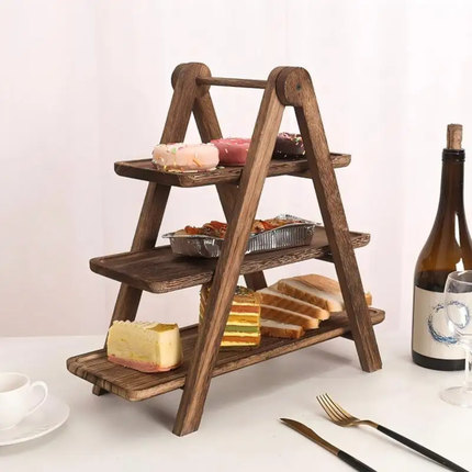 Wood 3-Tier Serving Tray Rectangle Brown Decorative Bath & Toilet Supplies Farmhouse Party Three-Tiered Cupcake Stand Platter