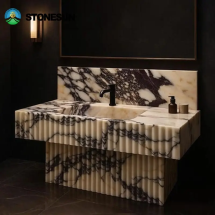 Stonesun Modern Solid Marble Sink – Calacatta Viola, for Luxury Ensuite Bathroom and Washroom Use