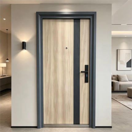 Wooden Design Modern Steel Security Door Anti-Theft Exterior Main Entrance Commercial