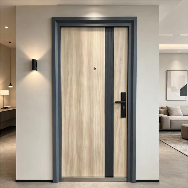 Wooden Design Modern Steel Security Door Anti-Theft Exterior Main Entrance Commercial