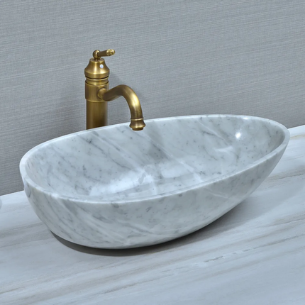 Fashionable Italy Carrara White Marble Big Size Counter Top Wash Basin Water Droplet Shape Polished Art Bathroom Sink