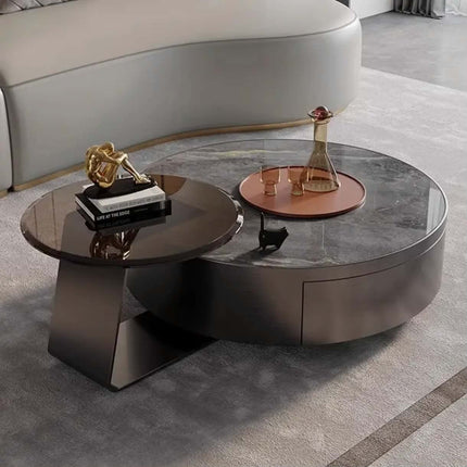 Luxury modern marble portable coffee table with storage stainless steel frame round design for living room