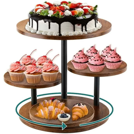 Charming Eco-Friendly Round Wooden Multi-Tier Cake Stand with Four Levels For Parties & Weddings Custom Size Available