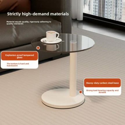 Simple Modern Style Round Small Side Table Small Apartment Tempered Glass Minimalist Side Table