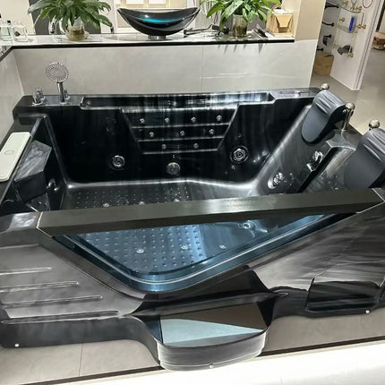 Black Acrylic Freestanding Modern Massage Bathtub with Whirlpool & Drainer 10-year Warranty for Hotel Use and Soaking