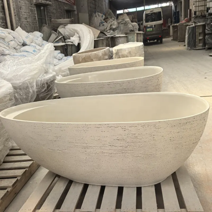 Modern Matte Black Freestanding Bathtub One Piece Solid Surface Artificial Stone Eco-Friendly for High End Home Spa