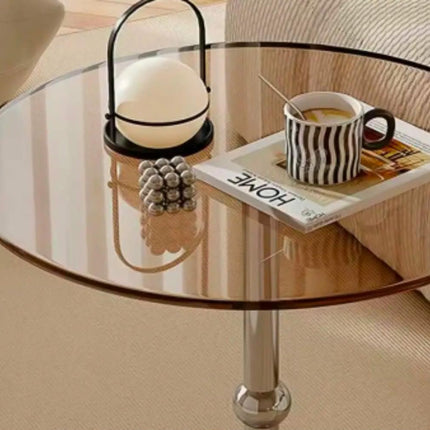 Light Luxury Creative Modern Glass Coffee Table Stainless Steel Base For Small Apartments Balcony Cream-style Minimalist Design
