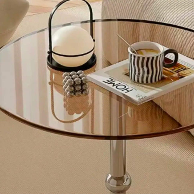 Light Luxury Creative Modern Glass Coffee Table Stainless Steel Base For Small Apartments Balcony Cream-style Minimalist Design