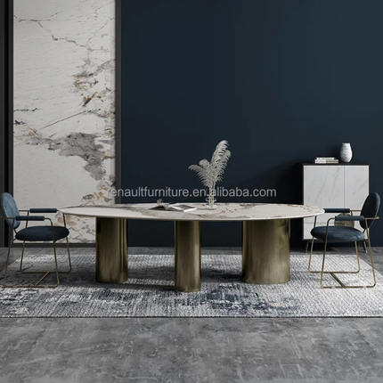 Modern Ceramic Dining Table Set with Metal Chair for Home or Hotel for Home Office Furniture