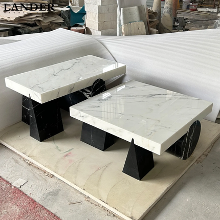 Landerstone nature stone marble statuario and Nero marquina marble coffee table for living room customized