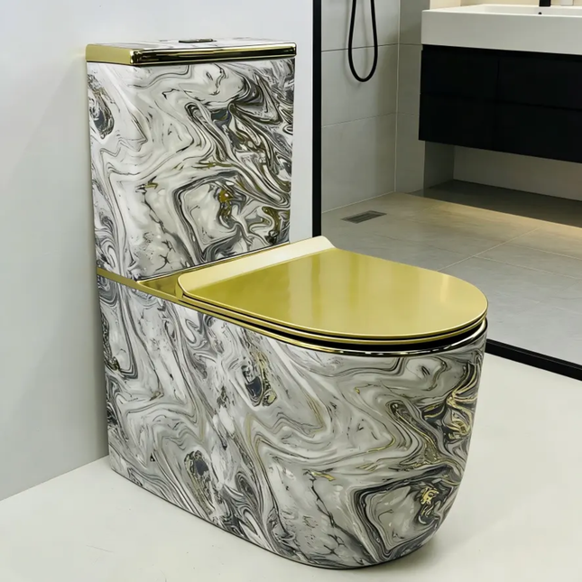 Luxury Modern Dual-Flush Elongated One Piece Wall-Mounted Ceramic Custom Golden Color Tornado Flushing P-Trap for Wholesale