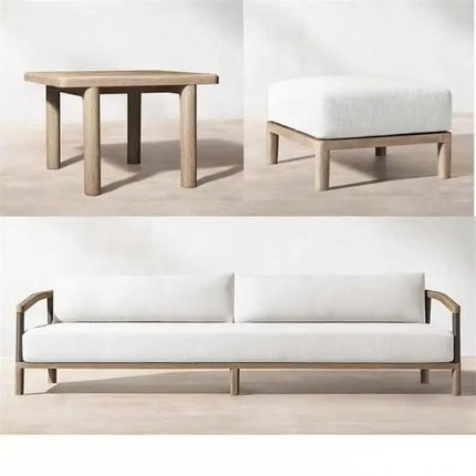 Luxury Resort Leisure Teak Wood All Weather Patio Outdoor Furniture Wicker Weaving Teak Sofa