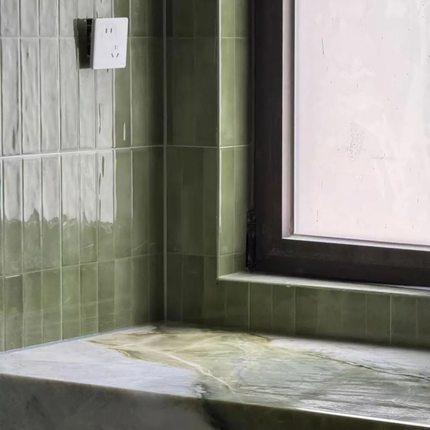 Azure Green Marble Freestanding Washbasin – With Base, Natural Stone, Customizable for Home, Hotel and Engineering Projects