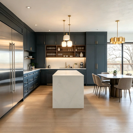 Modern Farmhouse Shaker Style Plywood Pre-Assembled Custom Design Island Modular RTA Eco-Friendly Fireproof 1 Kitchen Cabinet