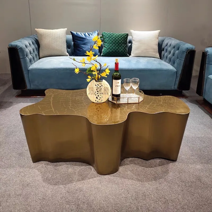 Italian light luxury tree root coffee table etched stainless steel living room furniture High-Low combination side table