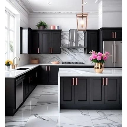 American Style Design Pine Ready to Assemble Black Kitchen Cabinet