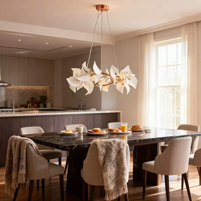 Modern Interior Decoration Hanging Chandelier Villas Living Rooms Restaurants Floral Design Gold-Plated Iron Pendant Light