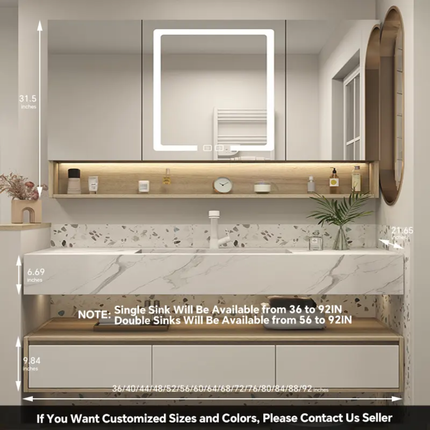 Modern hotel & villa use bathroom vanity with single/double sink floating wood cabinet with smart mirror Eco-friendly design