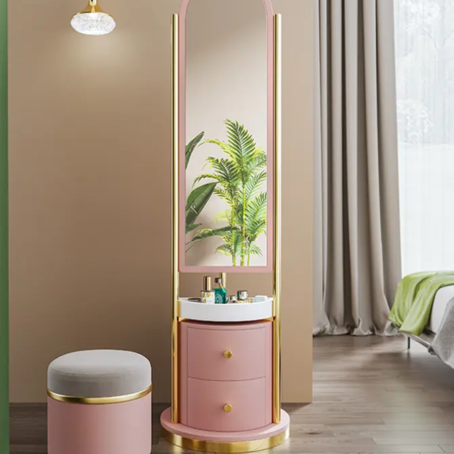Modern Simple Forged Iron Art Small Apartment Dressing Table With Chair Mirror Set