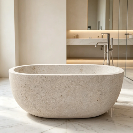 Custom Egypt Beige Marble Freestanding Hot Tub Luxury Stone Bathtub For Villas And Hotel Bathroom Renovation