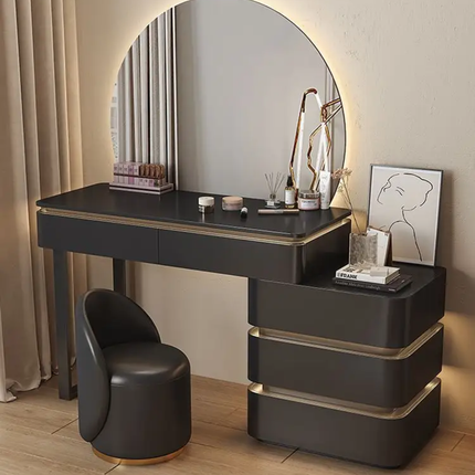 New Luxury Integrated Makeup Table Storage Cabinet Modern Design Extendable LED Lighted Bedroom Pine Wood MDF Panel