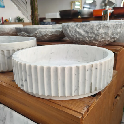 Round White Marble Stone Artistic Sink Premium Natural Stone Basin Designer Edition Modern Home Hotel Decor Bathroom Wash Basin