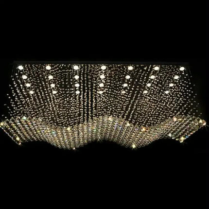 Wave Shape Decorative Living Room Long Modern Luxury Crystal Chandelier for High Ceiling
