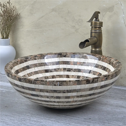 Customized Modern Polished Natural Marble Stone Mosaic Sink Round Shape Countertop Bathroom Vanity Sink